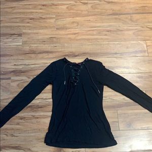 Hot Kiss Lace Up Long Sleeve Top Black